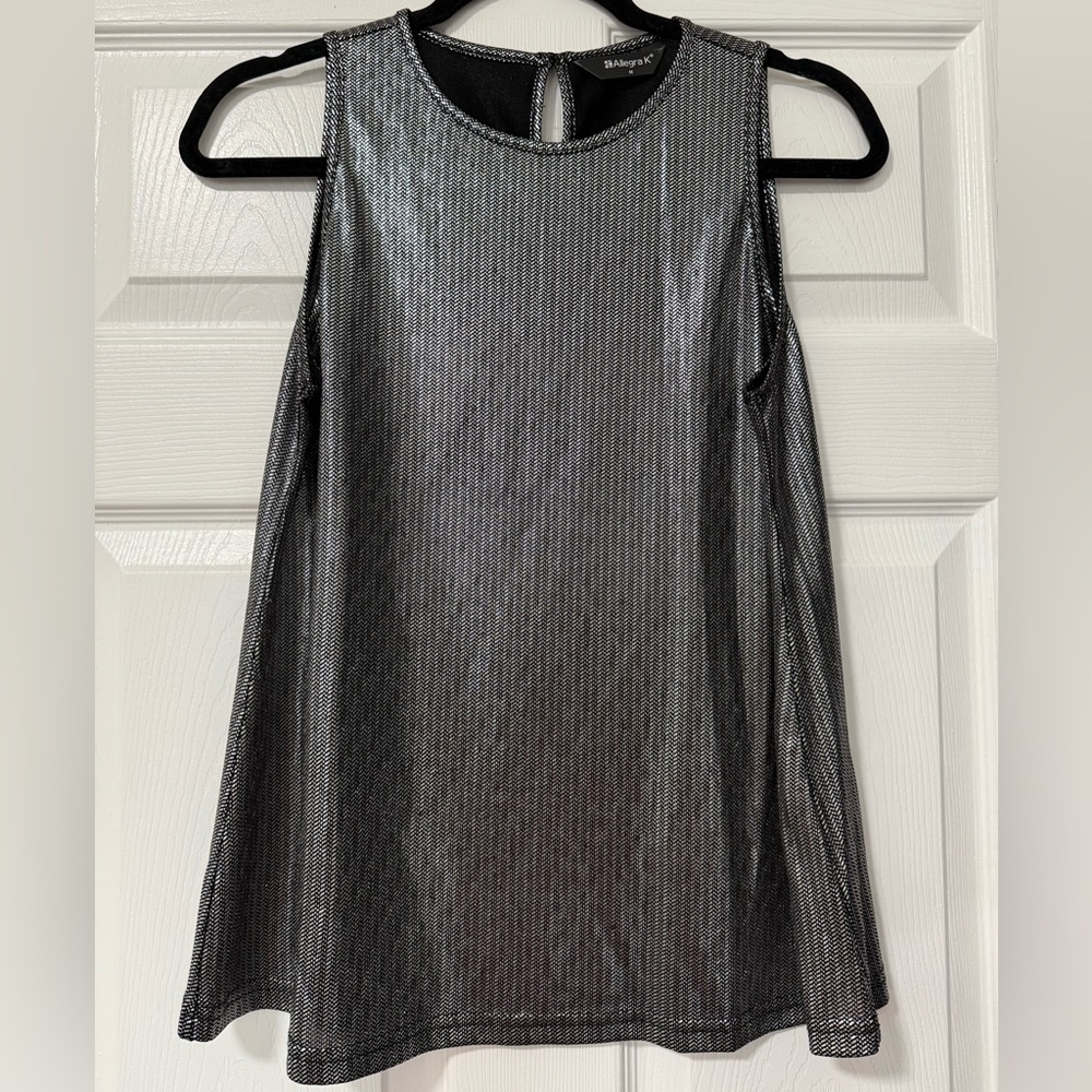 Allegra K Shimmering Silver Sleeveless Blouse